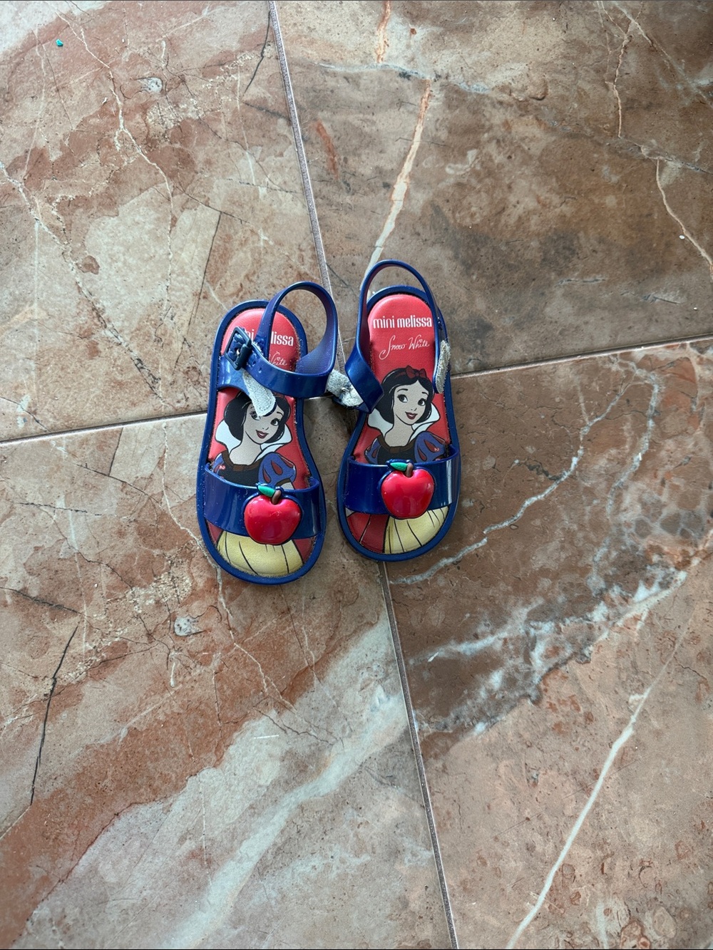 Mini Melissa Blue Sandals with Red Apple Accent